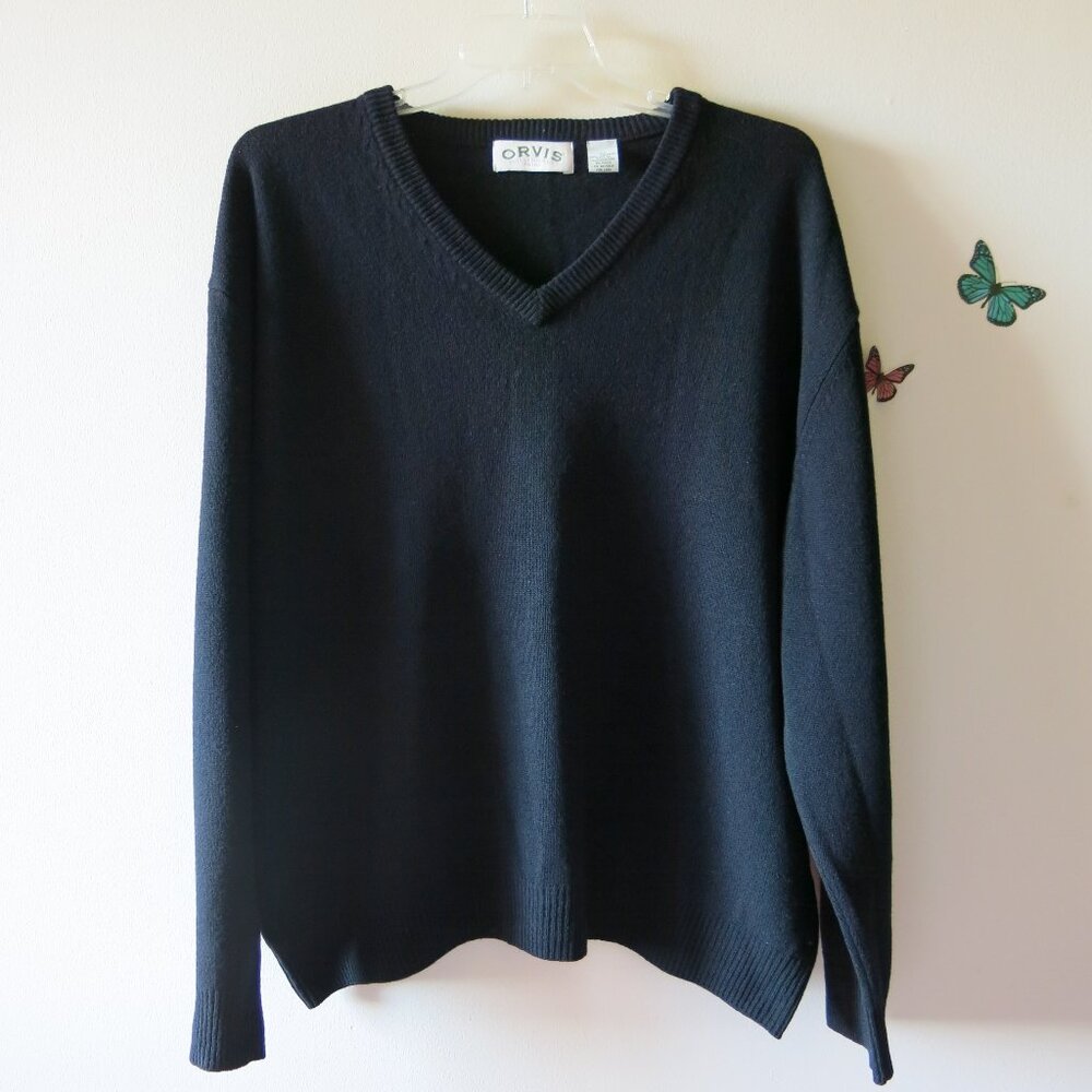 Orvis Men's 100% Lambswool V Neck Black Sweater Size XL